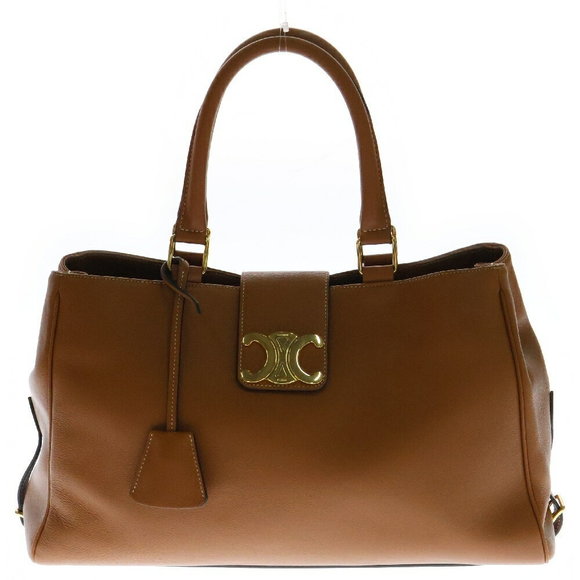 Celine Apolline Triomphe Brown Leather Shoulder Bag - Picture 1 of 6